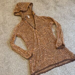 DKNY Brown V-Neck Hooded knitted long sleeve